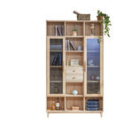Bookcase 3 Doors 2100mm Wooden Glass Cabinet Solid Wood Glass Door Cabinet